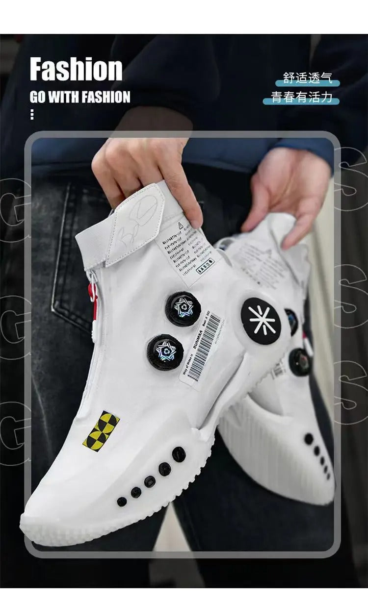Baskets d'extérieur unisexes respirantes à boucle rotative, chaussures de sport décontractées, de course, de mode, blanc cassé | 8826