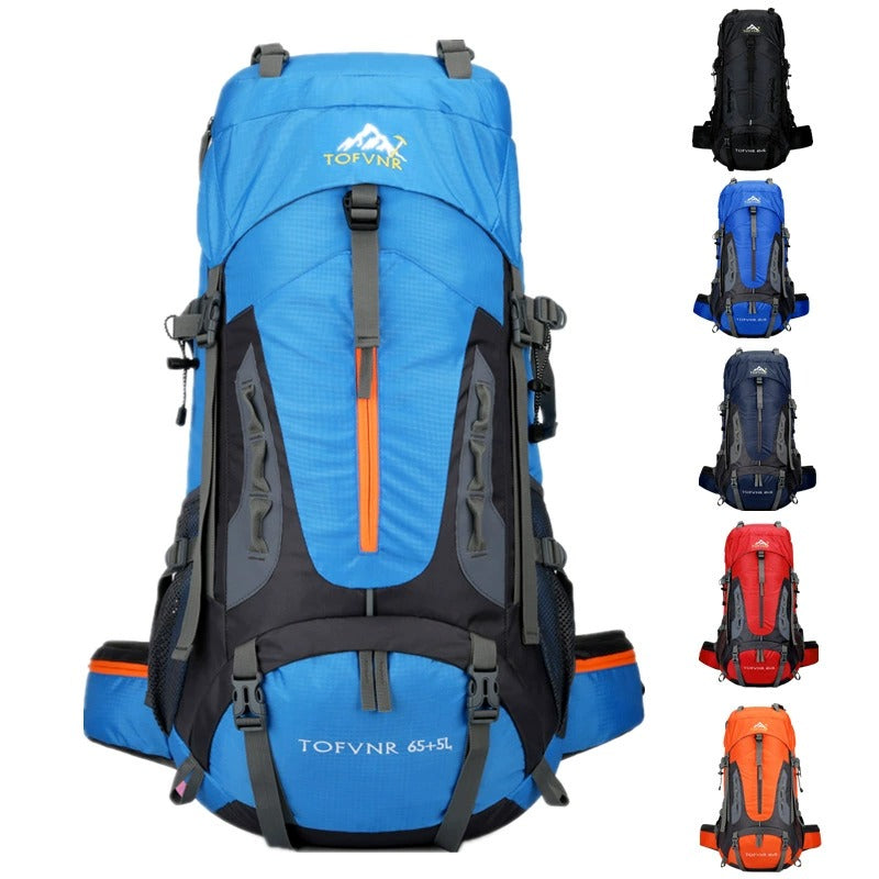 65+5L Outdoor Hiking Backpack – Large Capacity Waterproof Trekking Rucksack with Reflective Strips & Expandable Design | 2201