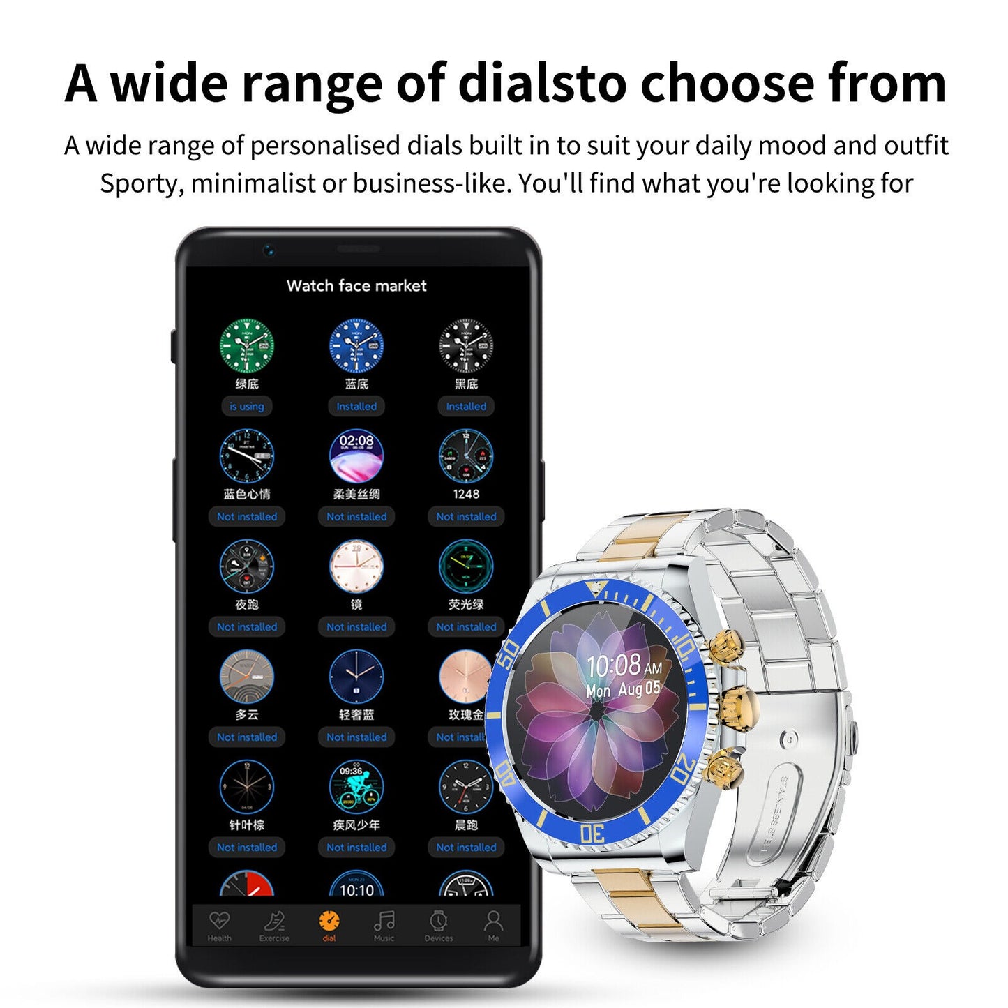 Montre connectée pour homme avec bracelet en acier et appels BT, style Rolex, pour le sport et les affaires | AW-12