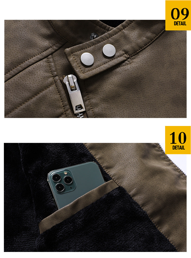 Men's PU Leather Jacket Padded Lapel Oblique Lapel Zipper Korean Stand-up Collar Jacket Blazer | KH-138