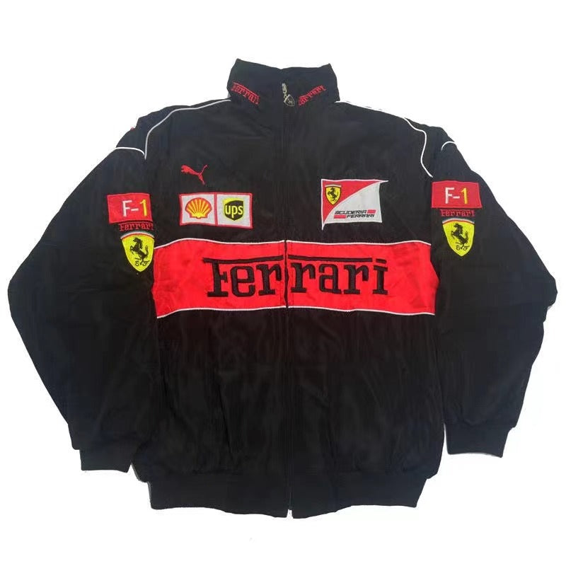 F1 Ferrari Embroidered Racing Suit Jacket Retro Style Motorcycle Riding Jacket for Spring & Autumn | AL776286320703