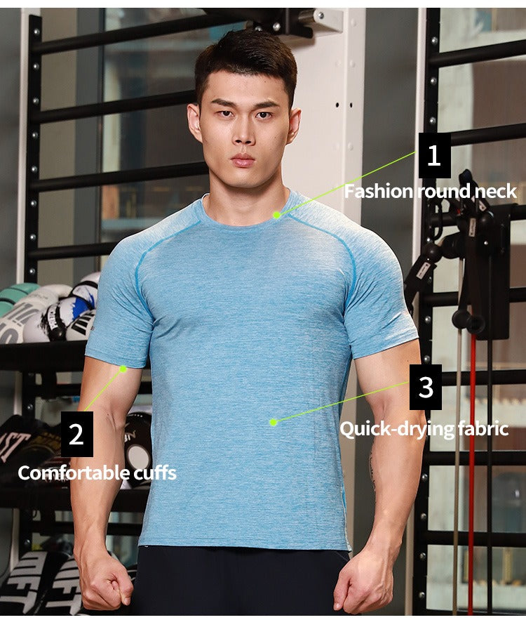 Uomo manica corta asciugatura rapida atletica palestra attiva T-shirt traspirante Top | 6098