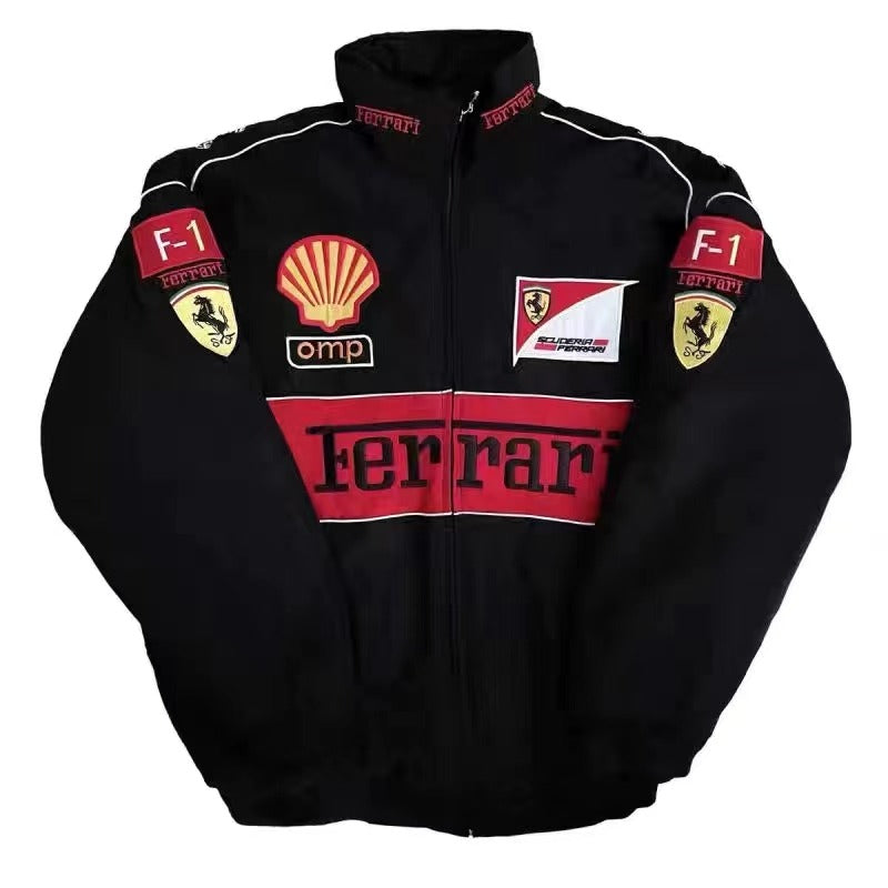 F1 Ferrari Embroidered Racing Suit Jacket Retro Style Motorcycle Riding Jacket for Spring & Autumn | AL776286320703