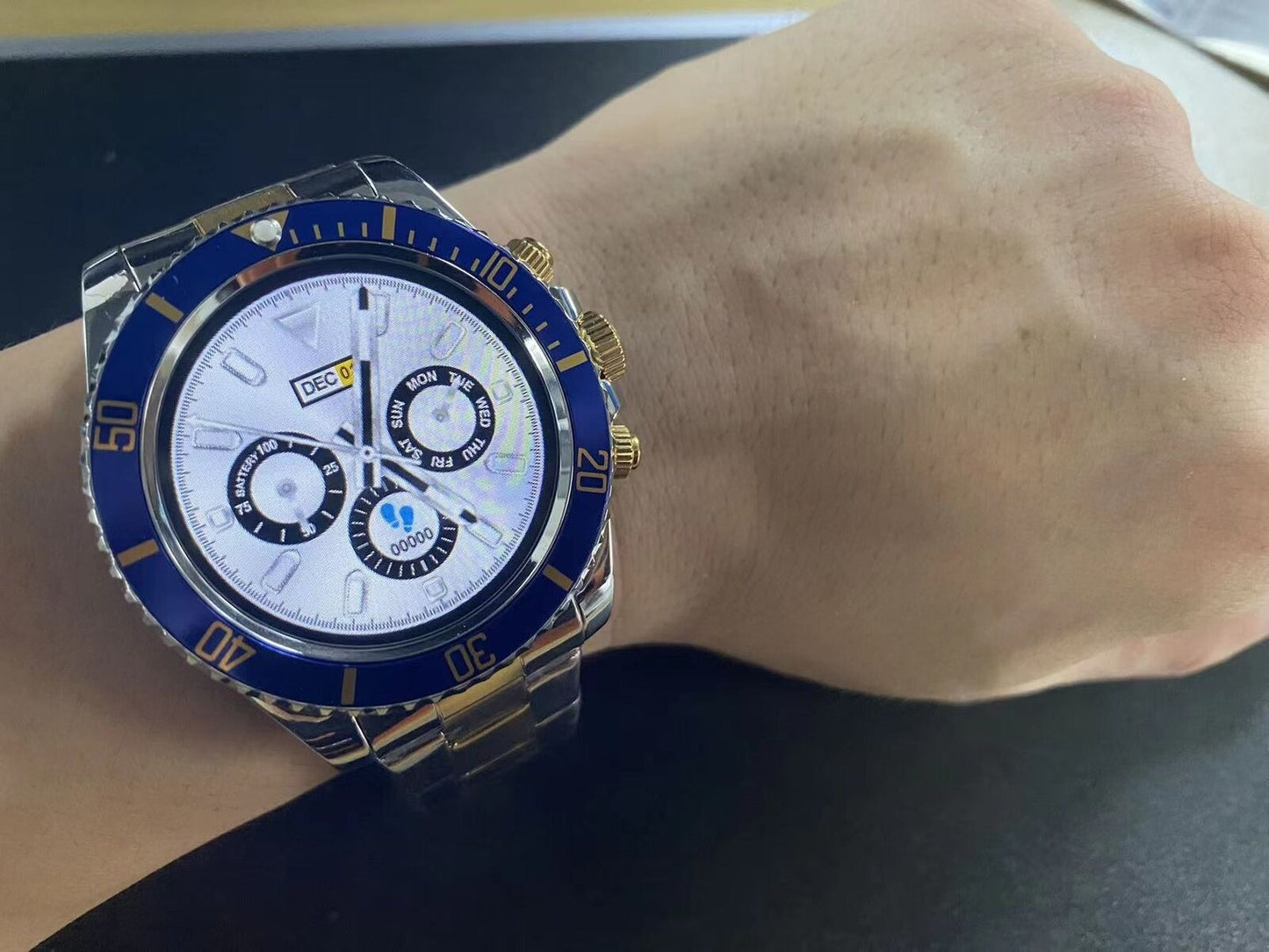 Montre connectée pour homme avec bracelet en acier et appels BT, style Rolex, pour le sport et les affaires | AW-12