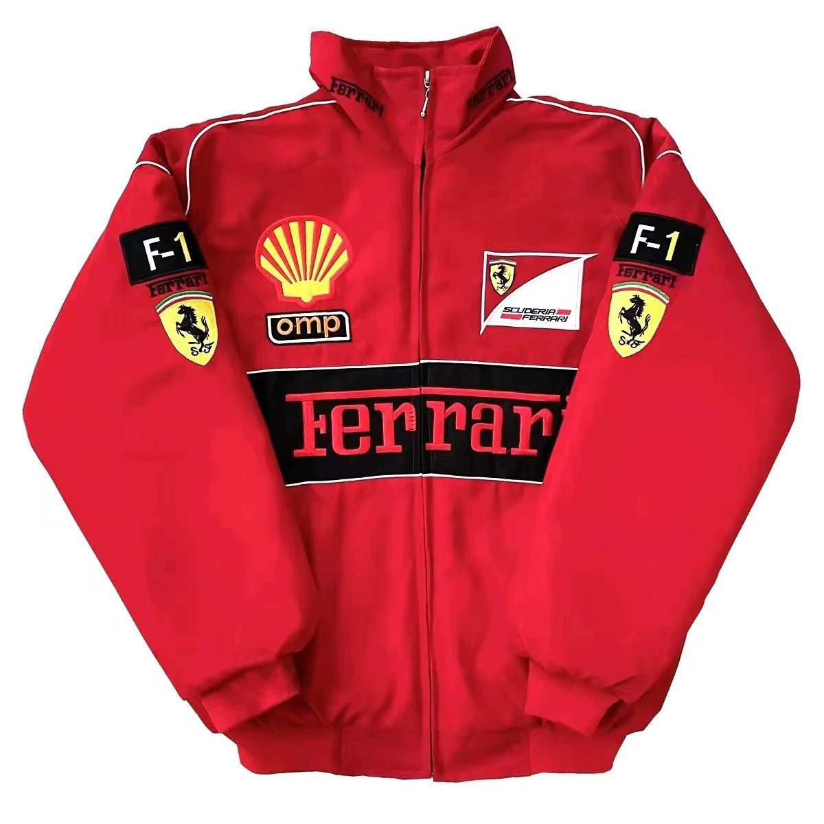 F1 Ferrari Embroidered Racing Suit Jacket Retro Style Motorcycle Riding Jacket for Spring & Autumn | AL776286320703