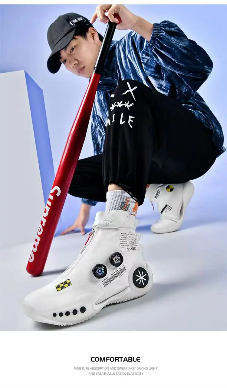 Baskets d'extérieur unisexes respirantes à boucle rotative, chaussures de sport décontractées, de course, de mode, blanc cassé | 8826