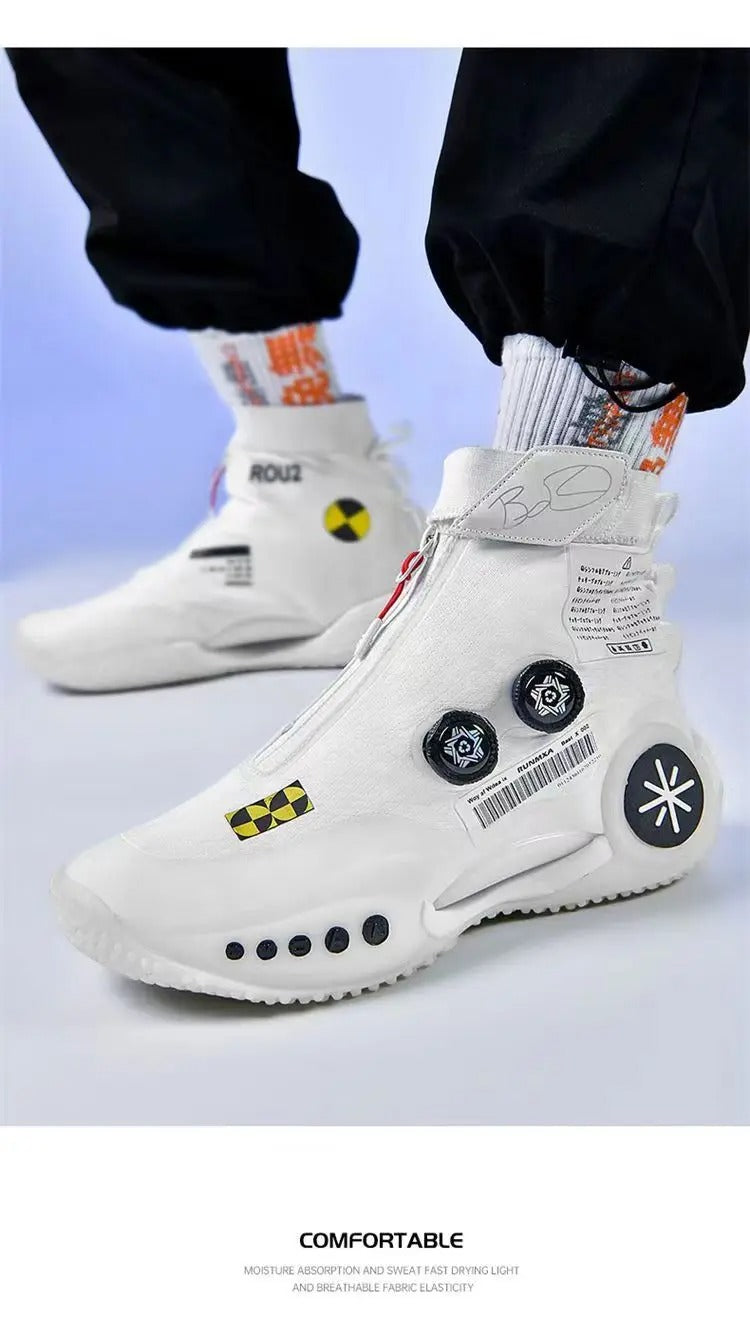 Baskets d'extérieur unisexes respirantes à boucle rotative, chaussures de sport décontractées, de course, de mode, blanc cassé | 8826