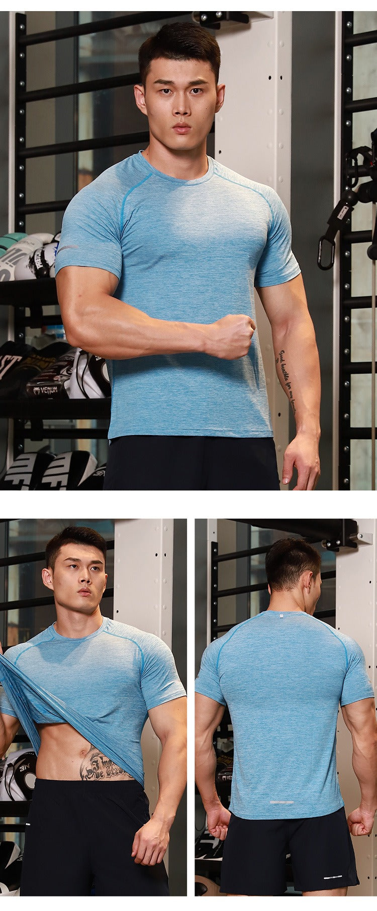 Uomo manica corta asciugatura rapida atletica palestra attiva T-shirt traspirante Top | 6098
