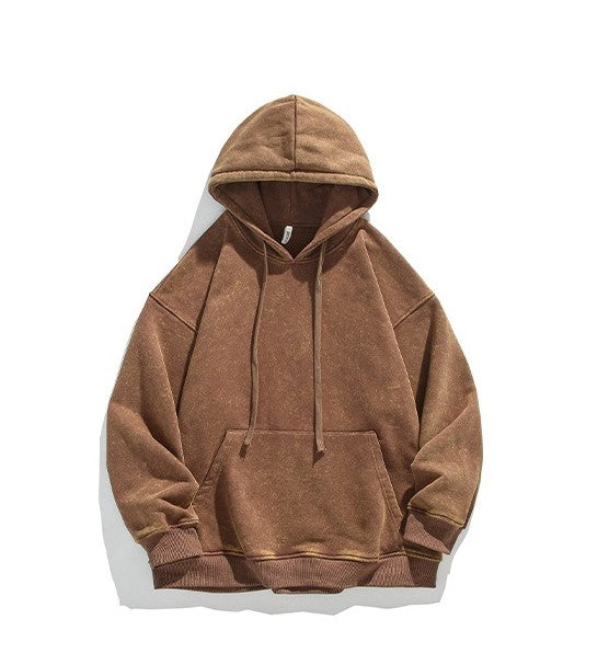 Unisex Heavy French Terry Bonded Fleece Hoodie Thick Vintage Distressed Washed Pullover | A042-23XW99282
