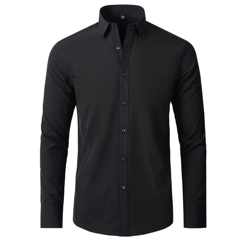 Chemise extensible à manches longues pour homme, couleur unie, coupe slim, sans repassage, style business décontracté