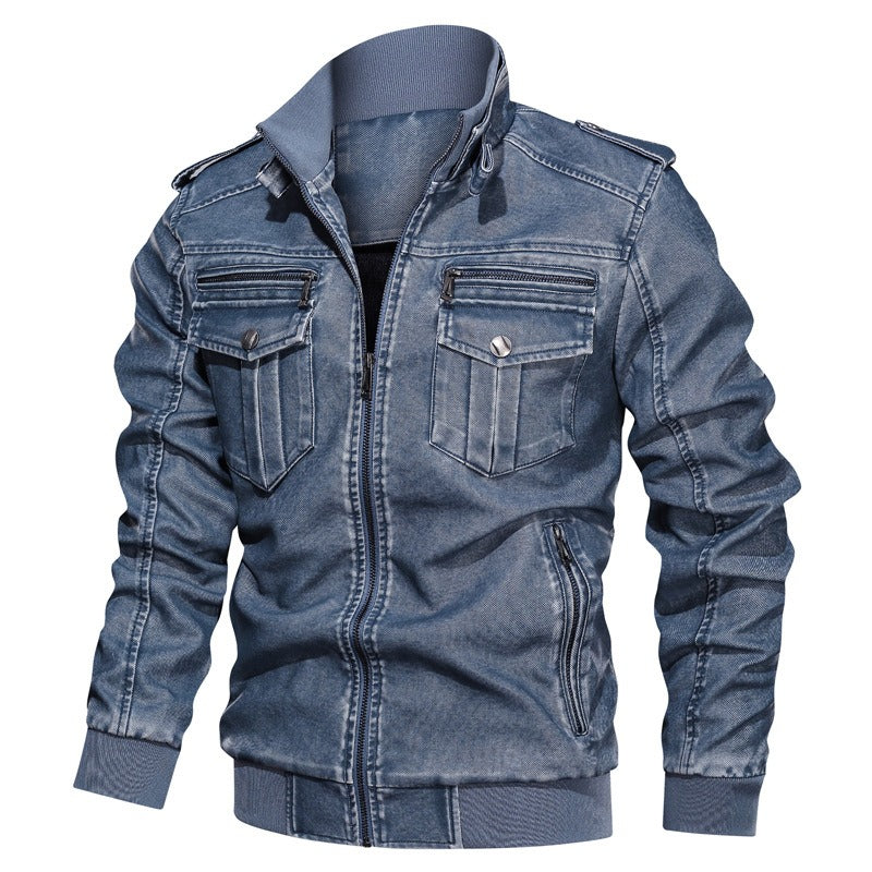 Veste en cuir PU à col montant pour homme avec fermeture éclair solide et décontractée | 833