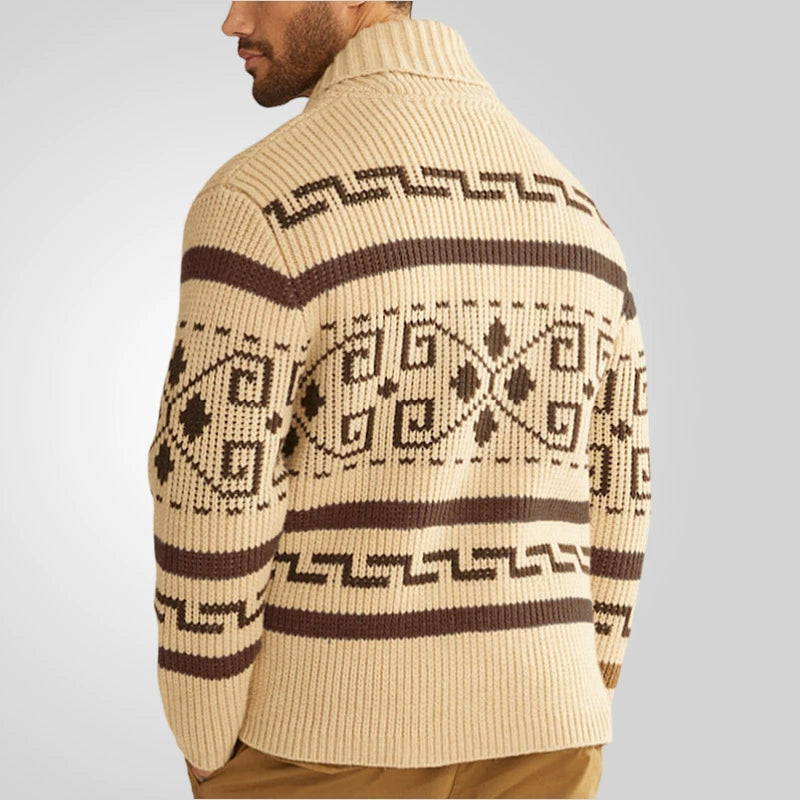 Men Stylish Slim Fit Jacquard Knit Cardigan Jacket with Long Sleeves Casual Lapel Sweater | SY0013