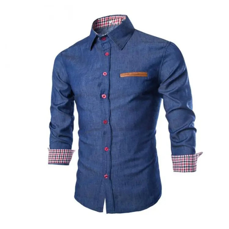 Camicia da uomo a maniche lunghe tinta unita vestibilità slim business casual | 1800-NY13