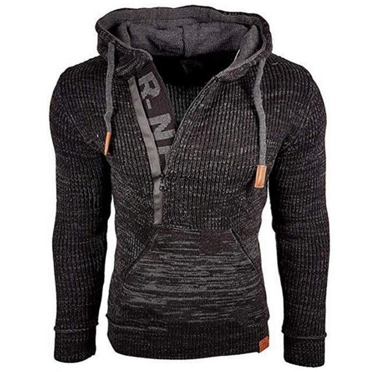 Pull à capuche et manches longues pour homme, élégant et chaud, avec col zippé et sweat-shirt d'hiver
