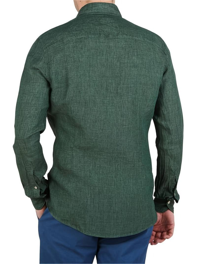 Camicia casual da uomo a maniche lunghe con colletto a revers e pantaloncini, vestibilità comoda | DHX2