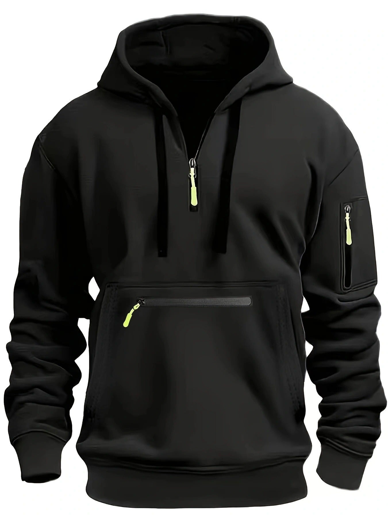 Men’s Pullover Hoodie Solid Pattern Zippered Lined Collar Loose Fit Casual Sportswear | TZ-28