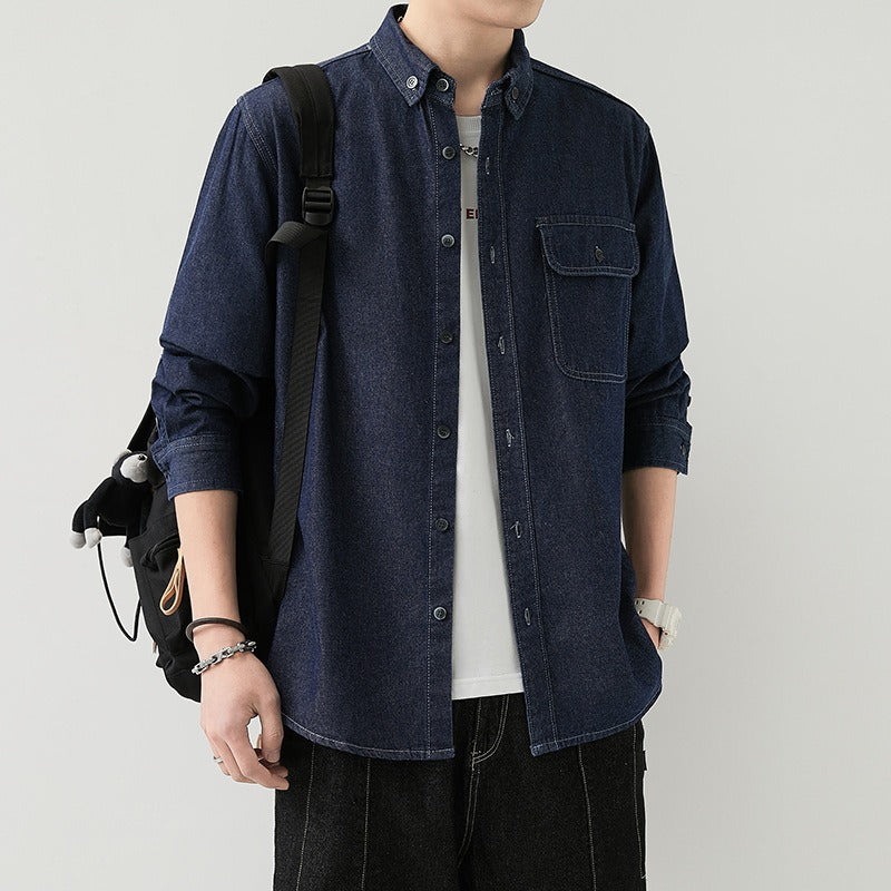 Men's Slim Fit Denim Long Sleeve Shirt Trendy Style Casual Work Jacket Shirt | MT8003