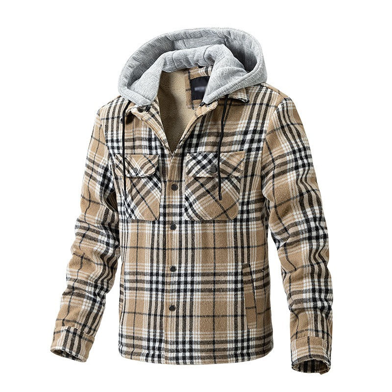 Giacca invernale da uomo di alta qualità, in lana a quadri, pesante, taglie forti, con cappuccio, a quadri, oversize | 88027