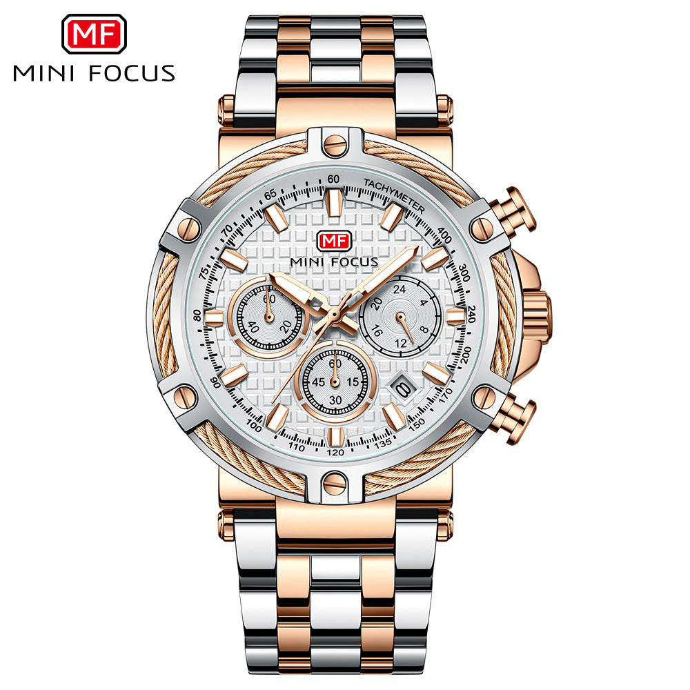 Montre analogique à quartz en acier inoxydable pour homme Mini Focus Chronograph Luminous Watch | MF047