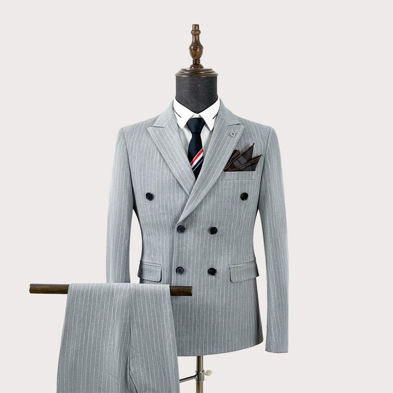 Completo da uomo doppiopetto 3 pezzi su misura, vestibilità comoda, per occasioni formali, feste, business (giacca + gilet + pantaloni) | HC67