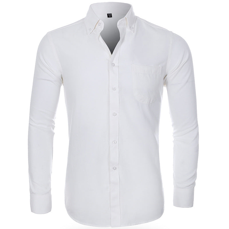 Camicia casual da uomo in Oxford filato tinta unita a maniche lunghe, abbigliamento autunnale | NJF