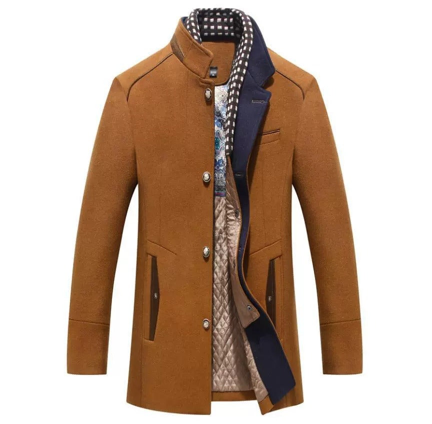 Manteau en laine décontracté à simple boutonnage pour homme, veste d'hiver de qualité supérieure avec col épais et écharpe | 2106