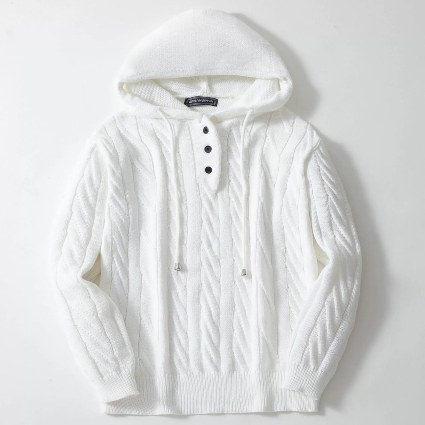 Men's Knitwear Twisted Drawstring Hooded Pullover Sweater 7-Needle Woolen Sweatshirt Jacket | SY0139
