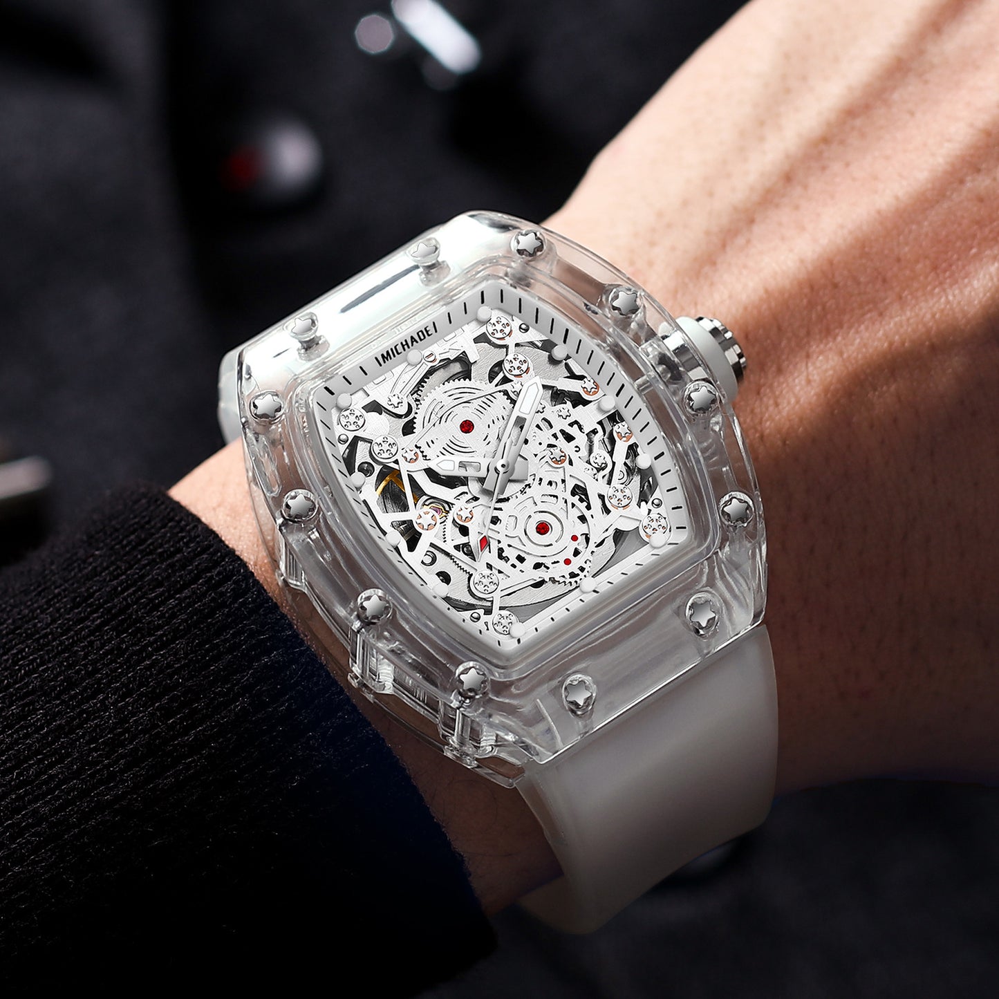 Orologi da uomo di lusso Orologio meccanico automatico a forma di barile trasparente | K-2015A