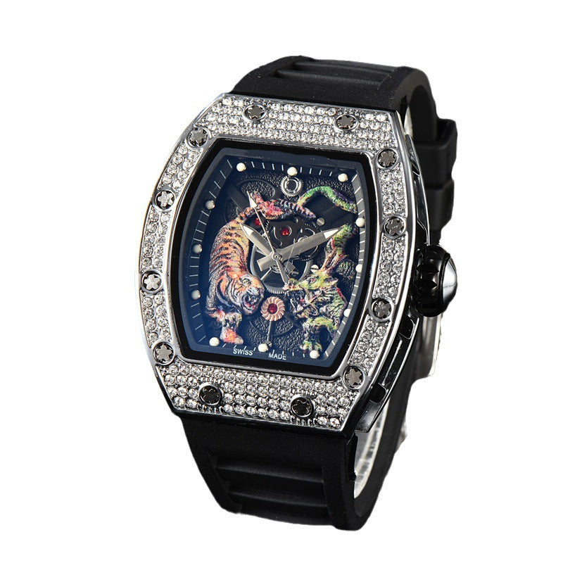 Orologio da uomo di lusso RM Top Luminous Dragon Tiger Diamond Pattern Orologio automatico in gomma | 9924LH