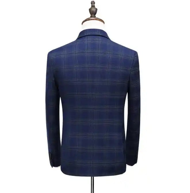 Completo da uomo a quadri 3 pezzi slim fit doppiopetto giacca gilet pantaloni | 6027