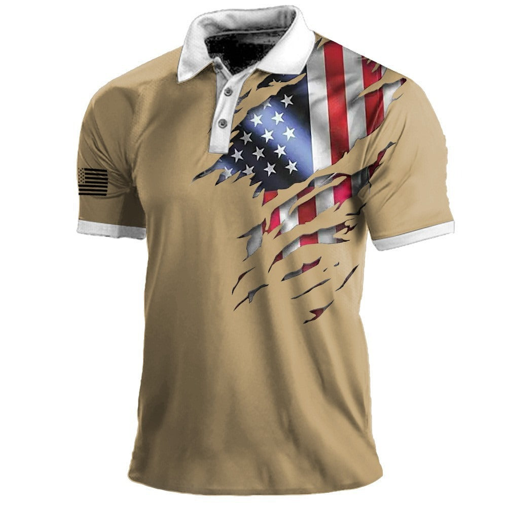 Polo à imprimé drapeau américain pour homme, t-shirt de sport à manches courtes et revers pour l'extérieur | 112
