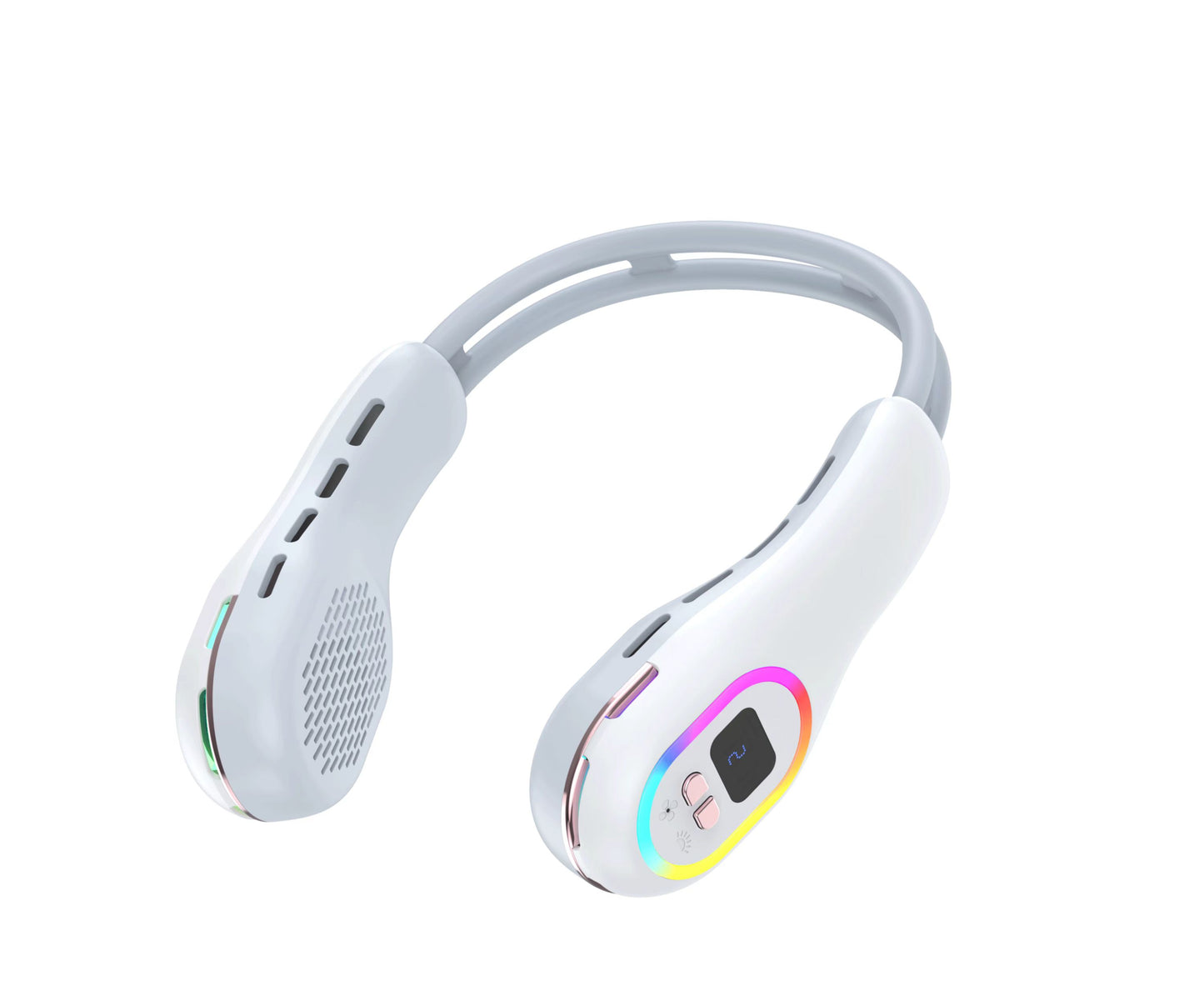 Ventilatore da collo estivo indossabile a mani libere senza pale Ventilatori di raffreddamento LED Luce colorata 3 velocità Regolazione della direzione del vento a 360° Aria condizionata portatile ricaricabile | S57