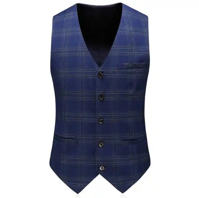 Completo da uomo a quadri 3 pezzi slim fit doppiopetto giacca gilet pantaloni | 6027