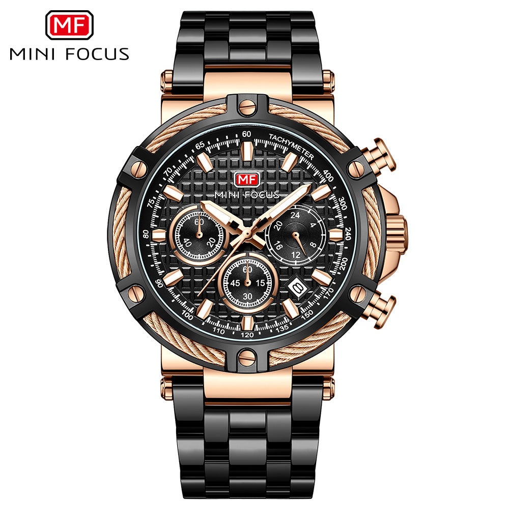 Montre analogique à quartz en acier inoxydable pour homme Mini Focus Chronograph Luminous Watch | MF047