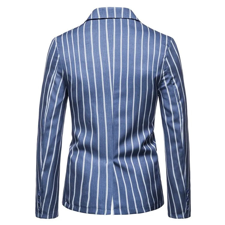 Giacca da uomo blu a righe con due bottoni, da festa, da lavoro, formale | 1812