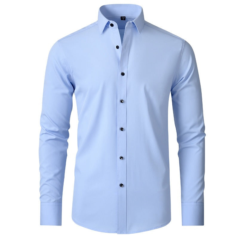 Chemise extensible à manches longues pour homme, couleur unie, coupe slim, sans repassage, style business décontracté