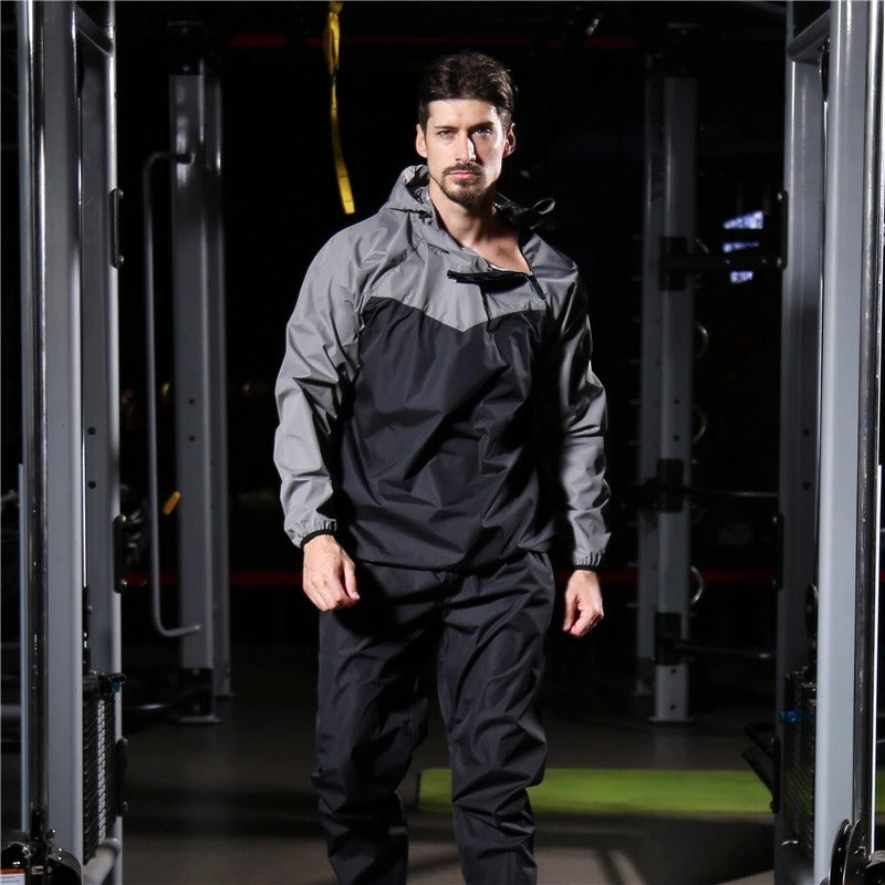 Men's Running Pullover Two-Piece Set Weight Loss Control Body Fat Sauna Sweat Suit | YJ9681