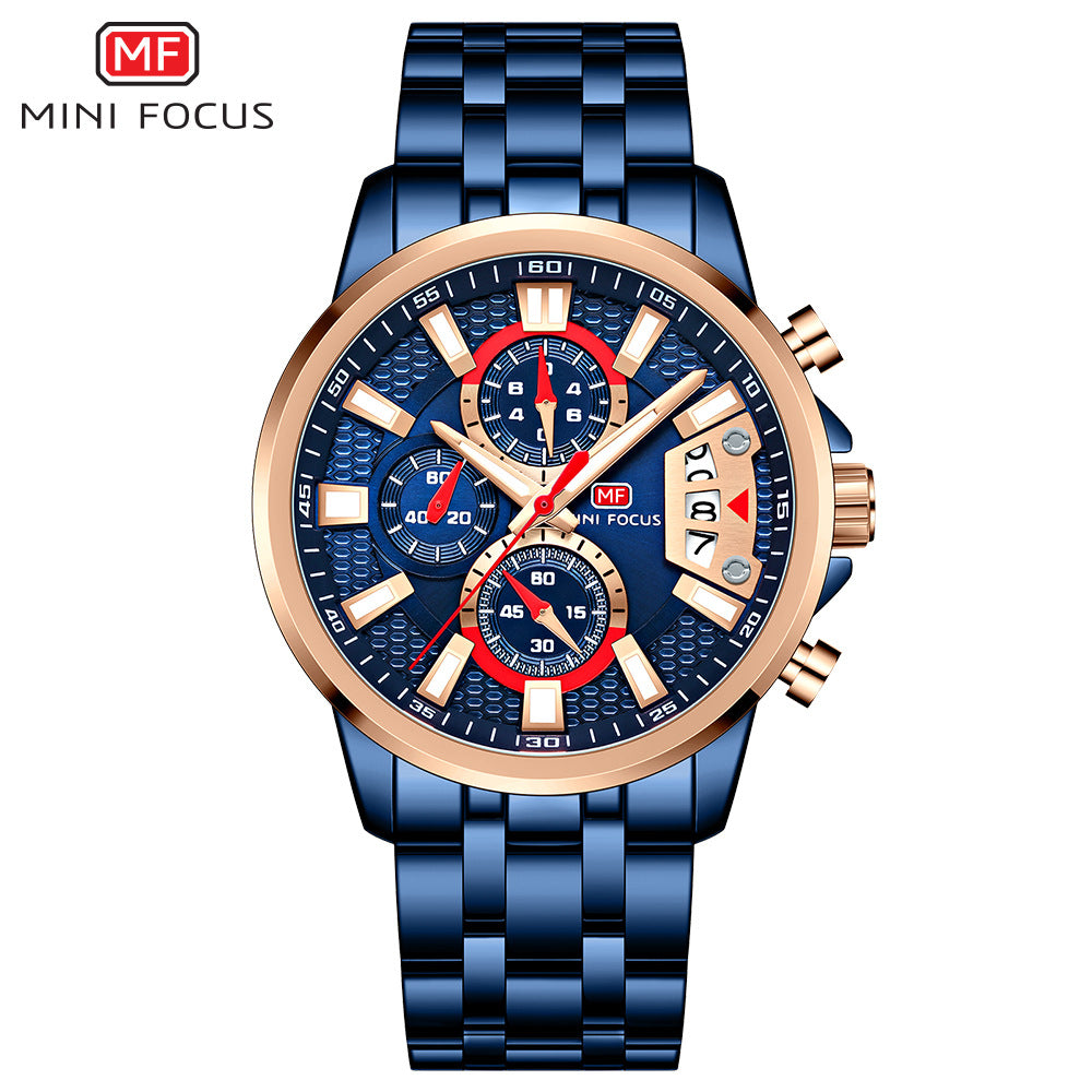 Orologi da uomo in acciaio inossidabile Orologio cronografo Orologio da polso al quarzo luminoso di lusso | MF0352G