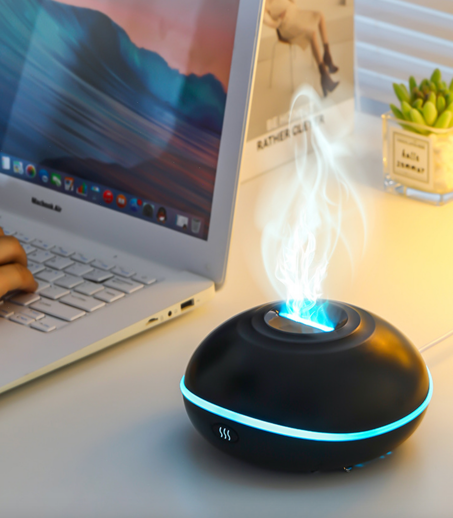 Realistic Flame Effect Aromatherapy Diffuser – 7-Color LED Humidifier USB Powered for Home, Office & Bedroom | SD13