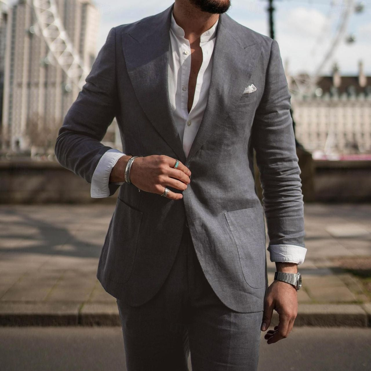 Men's 2 Piece Suit Plus Size Linen-Blend Slim-Fit Suit Set - 2025 Spring Single Breasted Light Business Attire | 801