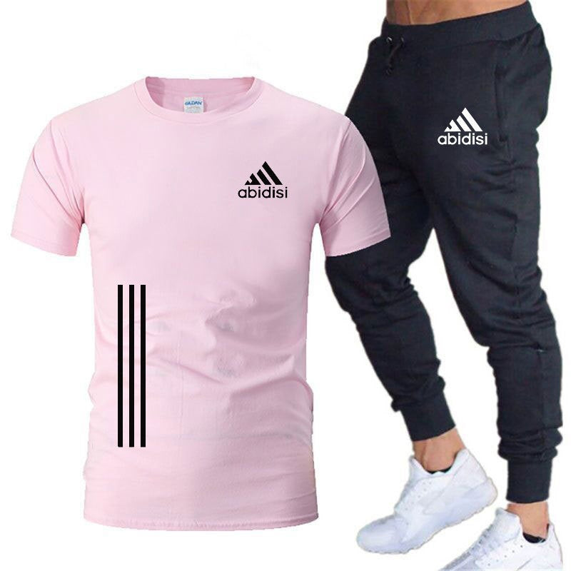 Men's Leisure Sports Running 2 Pieces Set Loose Large T-shirt & Trouser Half Sleeves Shirts Trousers Pants