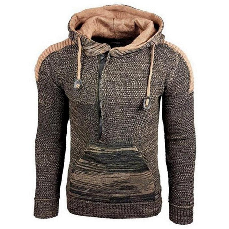 Pull à capuche et manches longues pour homme, élégant et chaud, avec col zippé et sweat-shirt d'hiver