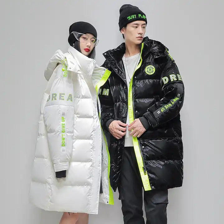 Unisex Inverno Piumino d'anatra Più giacche spesse Cerniera Cappuccio Imbottito Lungo Cappotto