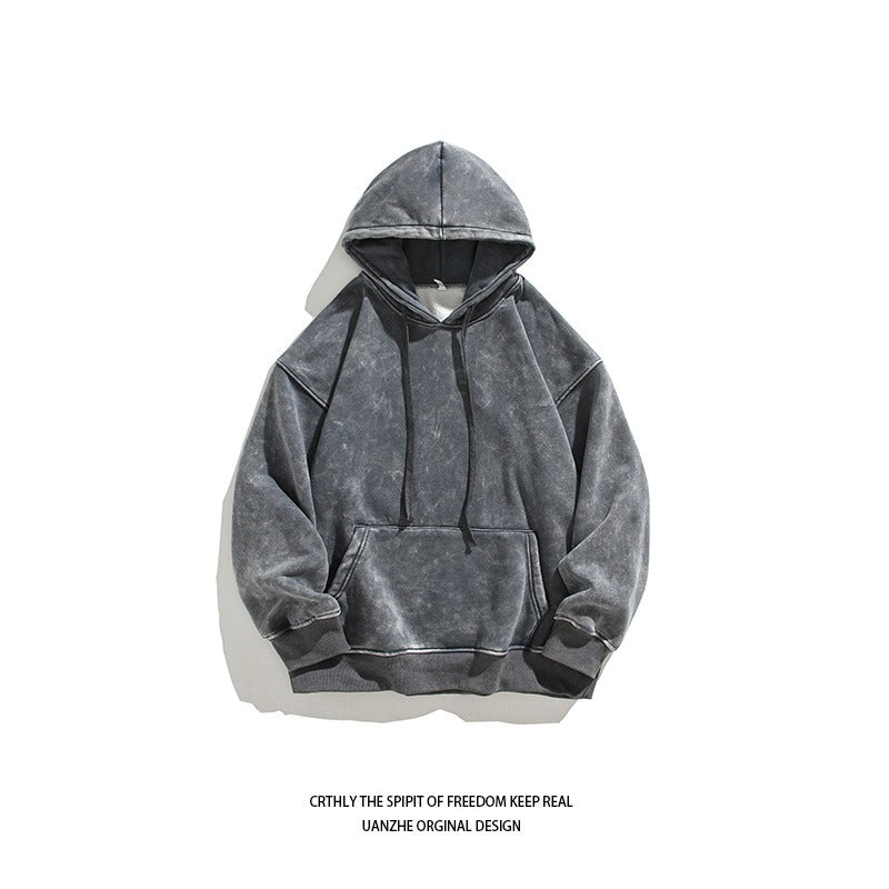 Unisex Heavy French Terry Bonded Fleece Hoodie Thick Vintage Distressed Washed Pullover | A042-23XW99282