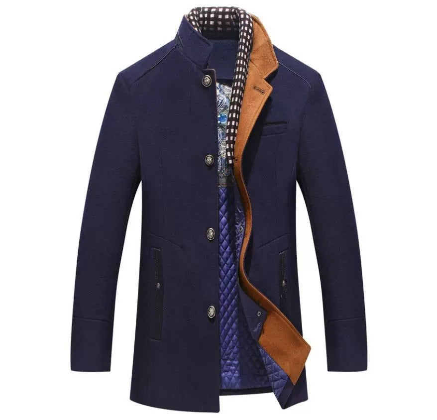 Manteau en laine décontracté à simple boutonnage pour homme, veste d'hiver de qualité supérieure avec col épais et écharpe | 2106