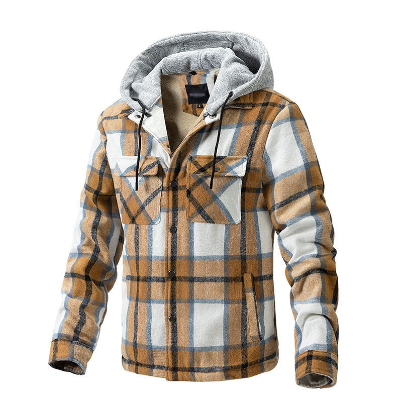 Giacca invernale da uomo di alta qualità, in lana a quadri, pesante, taglie forti, con cappuccio, a quadri, oversize | 88027