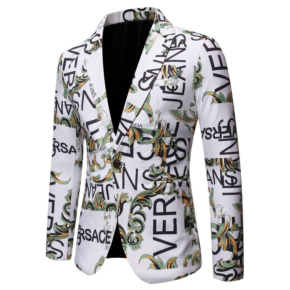 Veste blazer à manches longues et coupe slim pour homme, imprimé floral, 1 bouton, cranté | X07