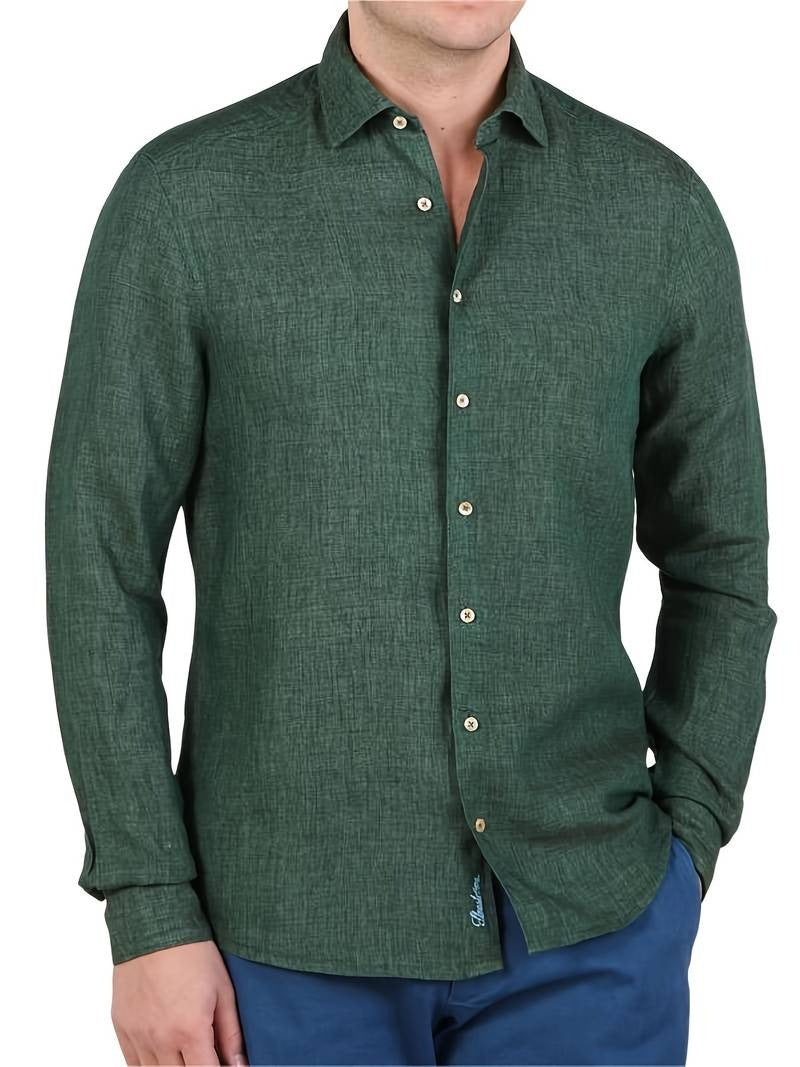 Camicia casual da uomo a maniche lunghe con colletto a revers e pantaloncini, vestibilità comoda | DHX2