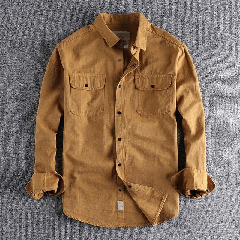 Vintage Workwear Double Pocket Shirt Retro Casual Classic Shirt Top for Men | V38
