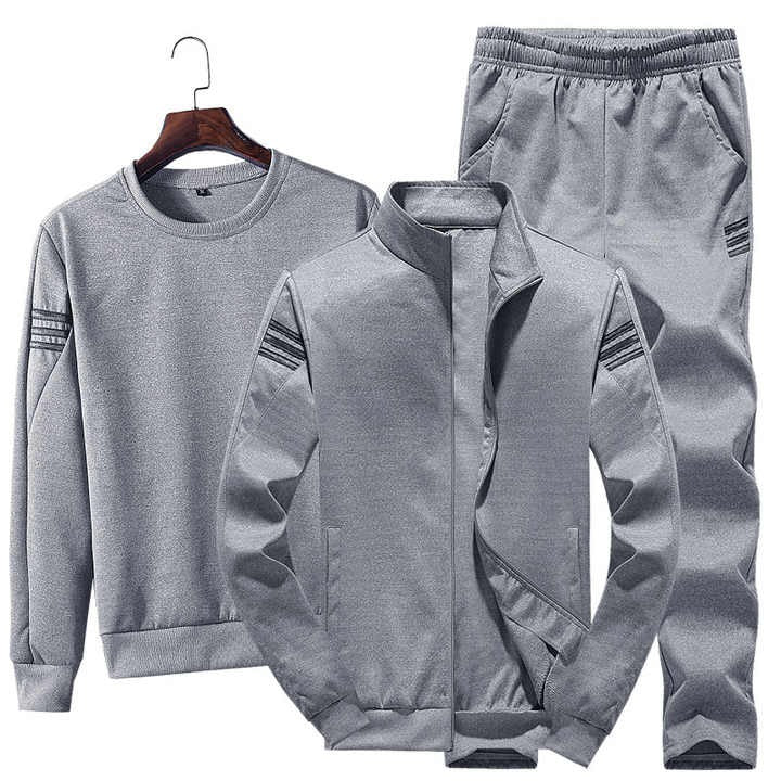 Uomo Autunno Inverno Maglione Felpa Cerniera Giacca e Pantaloni Set Casual Sportivo Tuta Trend Set 3 Pezzi (Camicia+Giacca+Pantaloni) | T928